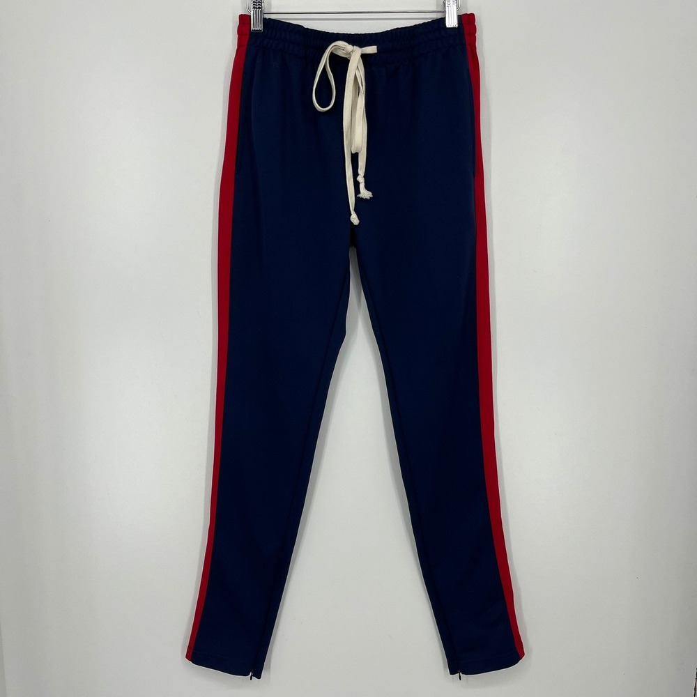 EPTM Mens Track Pants Navy Blue Red Side Stripe Ankle Zip Style 7589 Size M